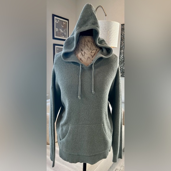 aerie Tops - aerie Sage Waffleknit Sweater Green Hooded Sweatshirt Pockets Size Small